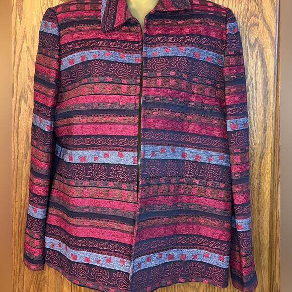 Alfred Dunner Jacket in Red, Black, Gray Stripes with Black Sequins Size 10 - Picture 3 of 7